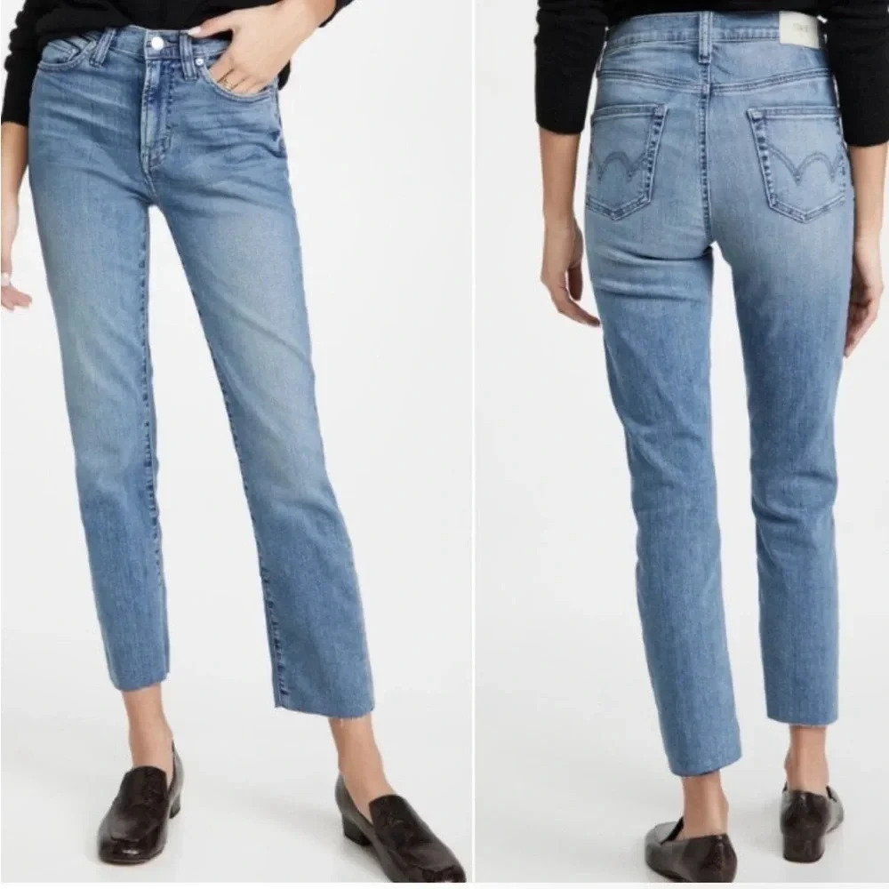 NWT Edwin Bree Ankle High Waist Raw Hem Straight Leg Denim Jeans Size 32 Azure